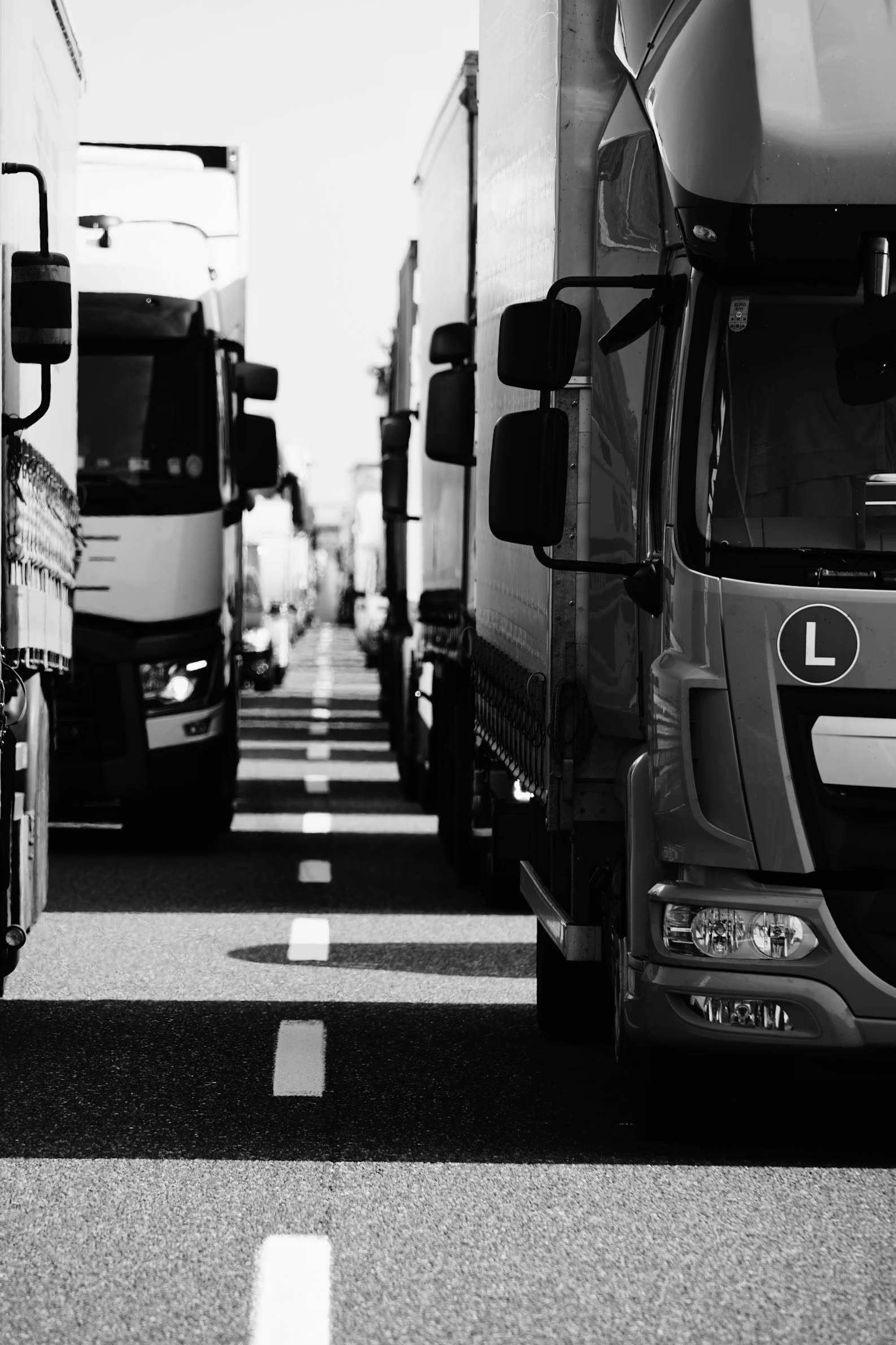 Commercial trucks lined up for fleet operation