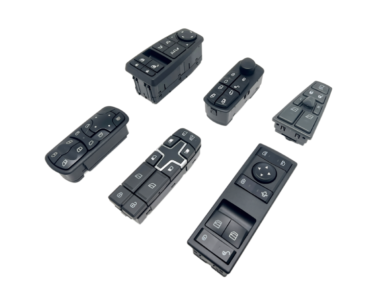 Power window switch assemblies for commercial trucks